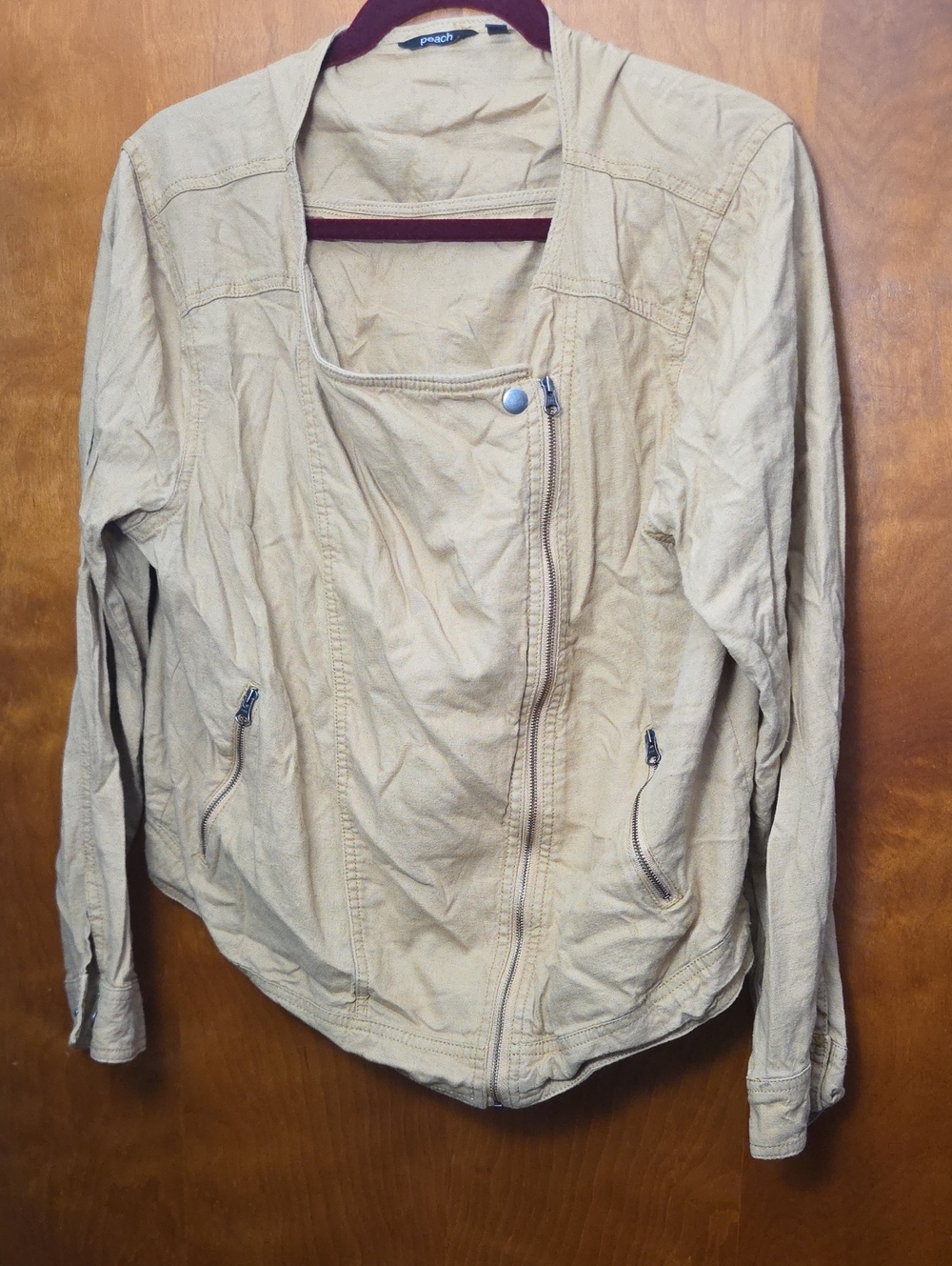 Lightweight Beige Utility Jacket with Asymmetric Zip - Unbranded